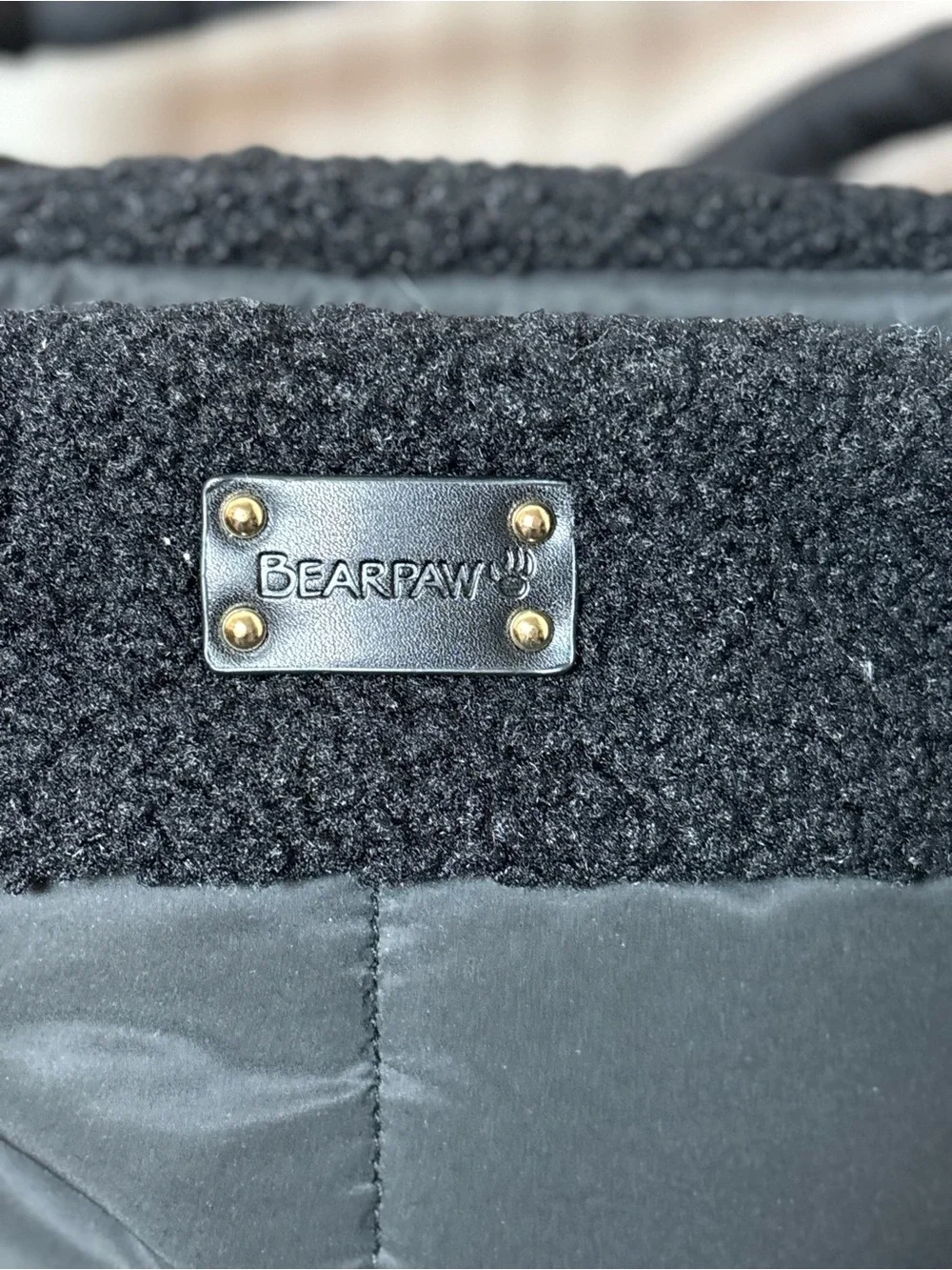 Bearpaw Black Quilted Puffer Tote Bag with Cozy Faux-Shearling Trim